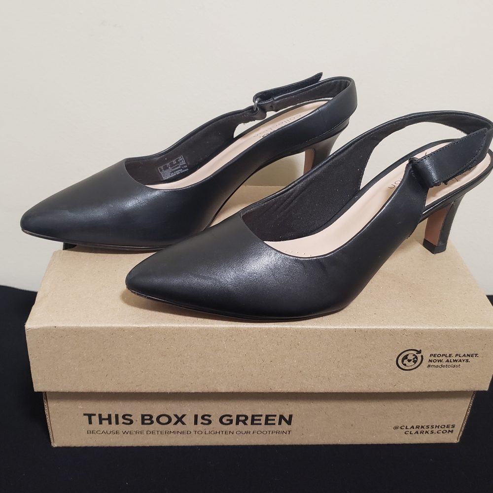 Clarks Black Leather Slingback Pointed-Toe Heels